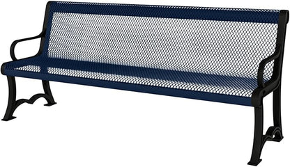 COATEDOUTDOORFURNITURE Heavy-Duty Outdoor Bench Thermoplastic Coated, Expanded Metal, Commercial-Grade Garden Bench, Made in America (Portable with Back, 4 Ft, Textured Dark Blue)