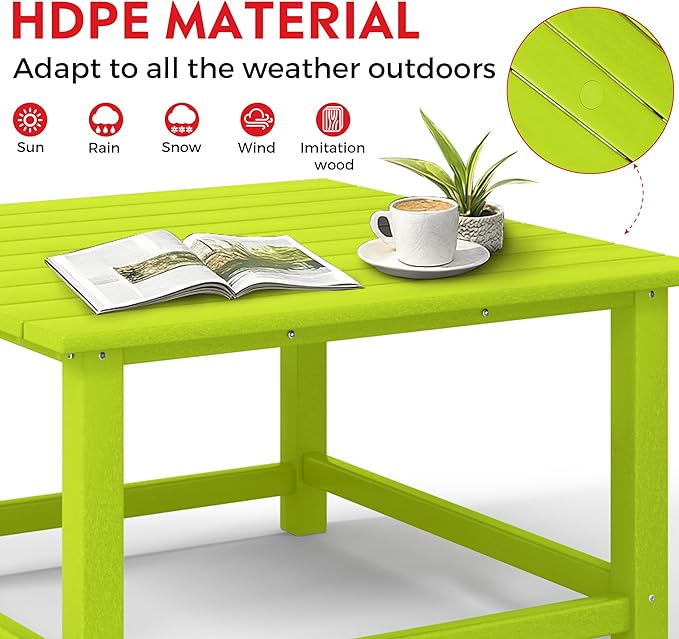 Costaelm Patio Conversation Table, Tatio Accent HDPE Outdoor Weather Resistant, Square Outdoor Porch Balcony Patio Drink Table for Outside, Pool, Backyard, Lime