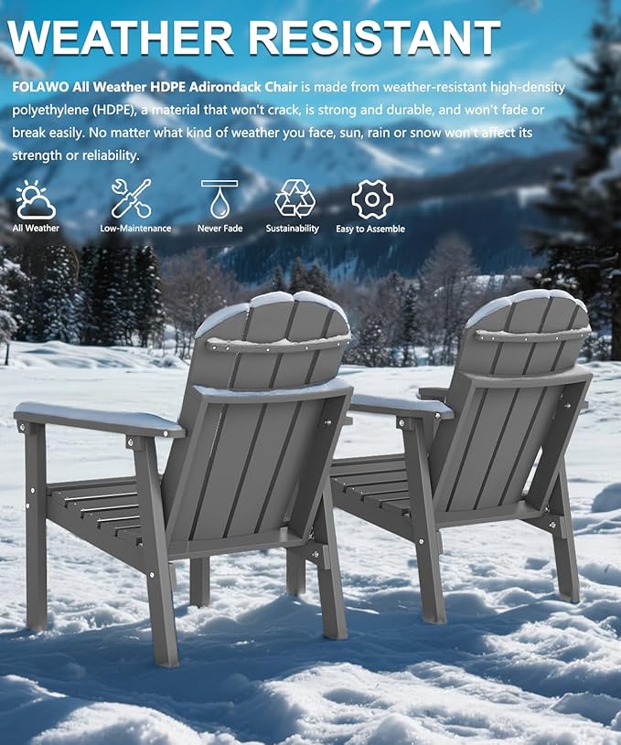 Adirondack Chair Set of 6, All Weather HDPE Fire Pit Chairs, Oversized Plastic Adirondack Chair for Outdoor, Balcony - Photo 6