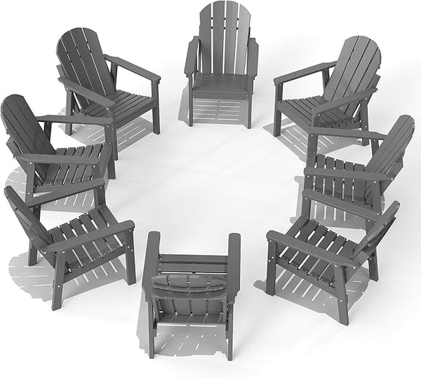 Adirondack Chair Set of 8, All Weather HDPE Fire Pit Chairs, Oversized Plastic Adirondack Chair for Outdoor, Balcony - Photo 1