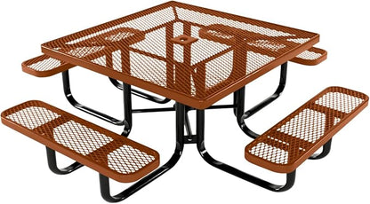 COATEDOUTDOORFURNITURE Heavy-Duty Portable Outdoor Kids Table with Umbrella Hole, Expanded Metal Kids Picnic Table, Commercial-Grade, Made in America (46 in, Square, Childrens, Textured Copper)