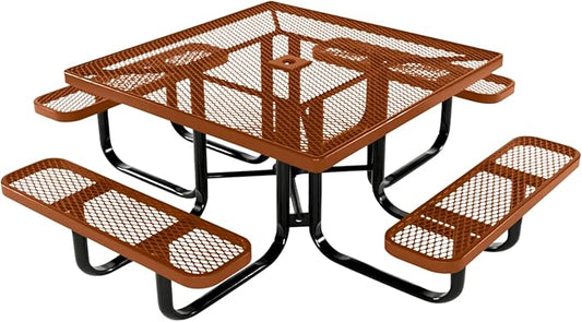 COATEDOUTDOORFURNITURE Heavy-Duty Portable Outdoor Kids Table with Umbrella Hole, Expanded Metal Kids Picnic Table, Commercial-Grade, Made in America (46 in, Square, Childrens, Textured Copper)