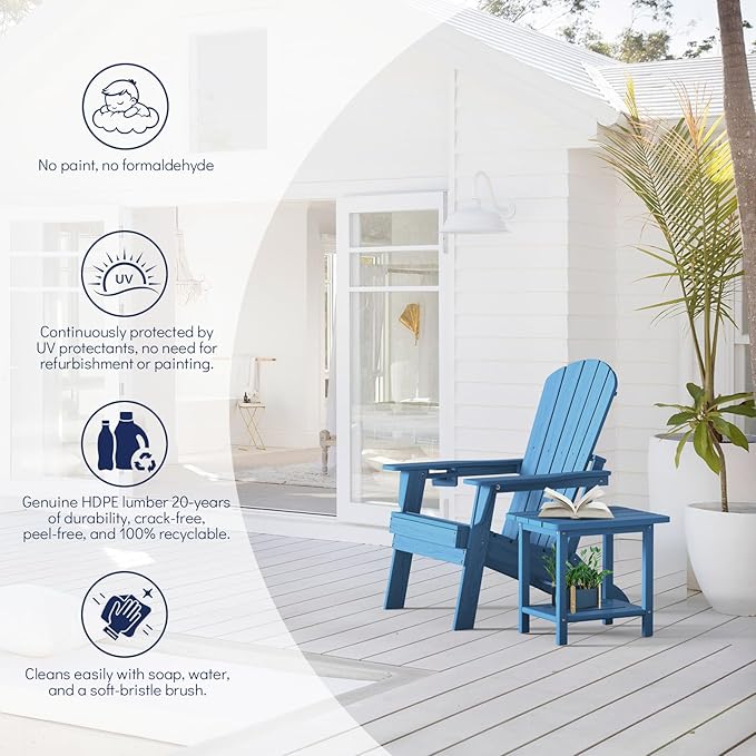 Plawdlik Folding Adirondack Chair Set of 2 with Cup Holder, Heavy All-Weather, Wooden Textured, HDPE Outdoor Chairs - Photo 5