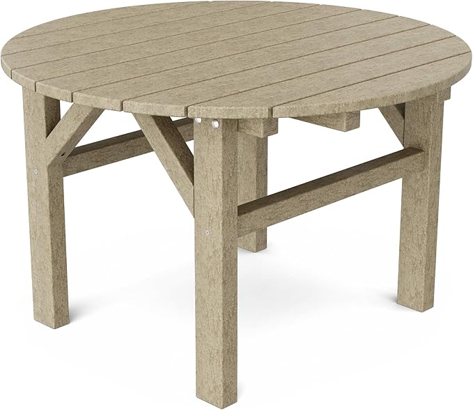 Wildridge Classic 33" Occasional Table, Weathered Wood - Outdoor Weather Resistant Recycled Plastic Furniture for Patio
