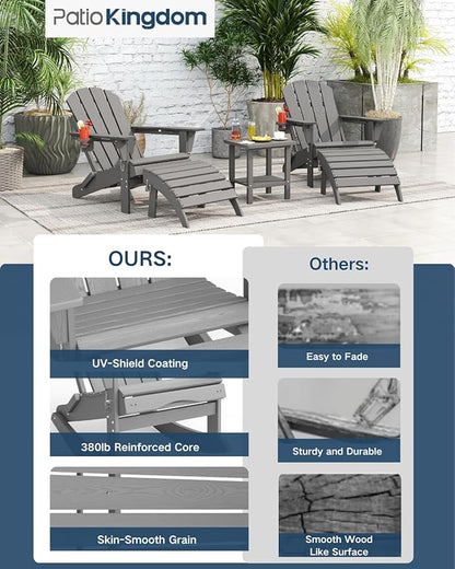 Adirondack Chair with Table Set,HDPE Plastic All Weather Fire Pit Chair with Cup Holder,3-Piece (Grey, 2 Chair &1 Table)