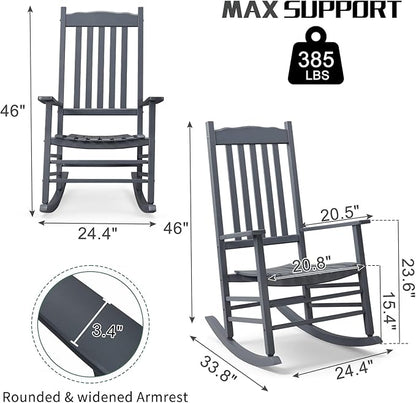 Outvita Outdoor Rocking Chair, Solid Wood High Back Rocker, All Weather Lounge Chair for Porch Patio Fire Pit Garden Backyard Deck Indoor, Wave Shape, Gray