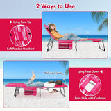 Goplus Tanning Chair, Folding Outdoor Beach Lounge Chair with Face & Arm Hole, Carrying Strap, Pillow, Side Pocket - Photo 4