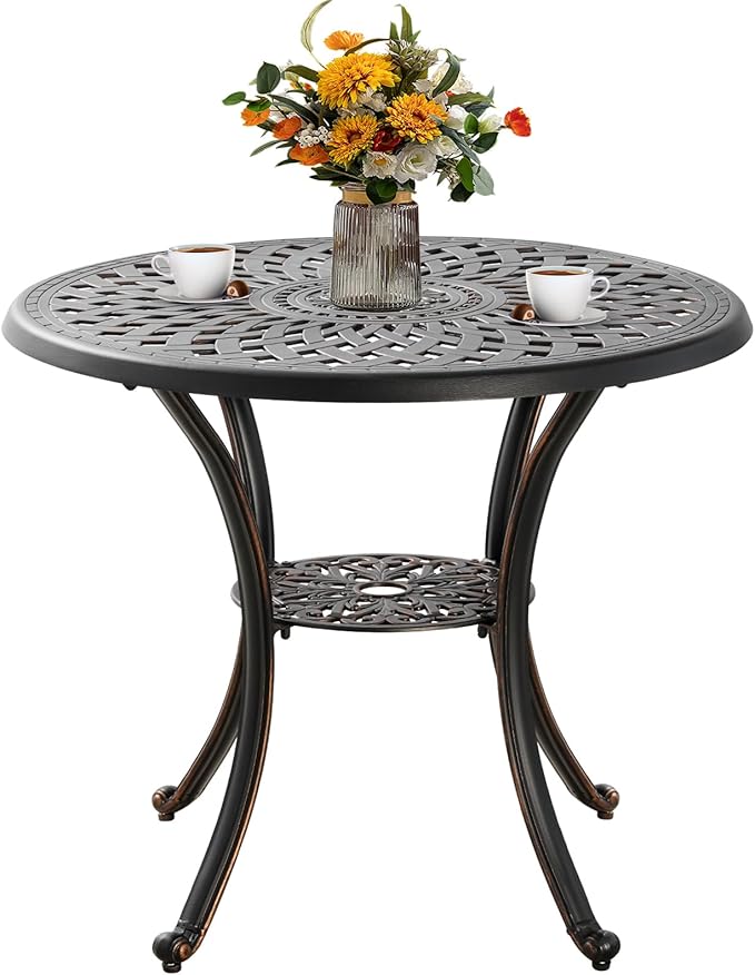 31.5" Cast Aluminum Patio Table with 2.2" Umbrella Hole, Anti-Rust Outdoor Patio Dining Tables - Photo 1