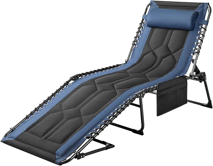Flamaker Folding Chaise Lounge Outdoor Portable Lounge Chairs 4-Position Adjustable Camping Lounge Chair with Pillow & - Photo 1