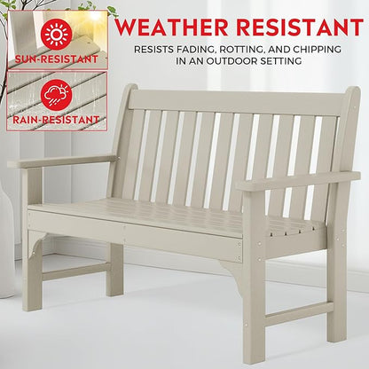 Costaelm Garden Bench, Farmhouse Park Front Porch for Entryway Bench Outdoor Seating Low Bench Patio Bench Outside/Indoor, Sand