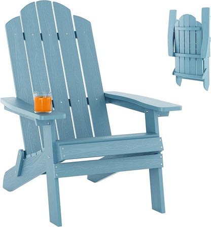 MXIMU Folding Adirondack Chair for Outdoor: Easy Assembly and Comfortable Adirondack Chairs - Foldable Composite Fire Pit Chairs - All Weather Plastic Chair for Outside Patio Lawn Garden Backyard Use