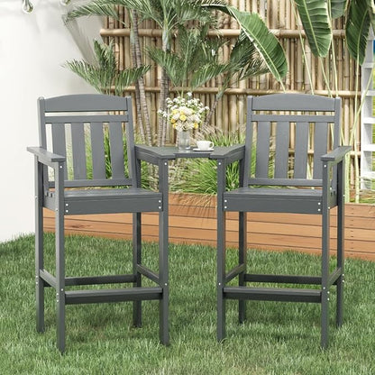 Tall Adirondack Chairs Set of 2, Bar Height Adirondack Chair Patio Barstool, for Balcony, Poolside, Backyard (Grey + POLYETHYLENE)