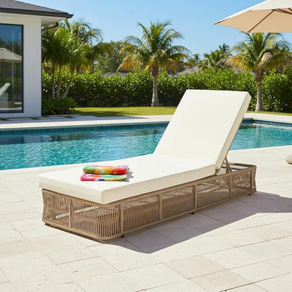 Christopher Knight Home Patio Chaise Lounge with Woven Rope Base, Adjustable Sunlounge Without Cushion, Beige and White