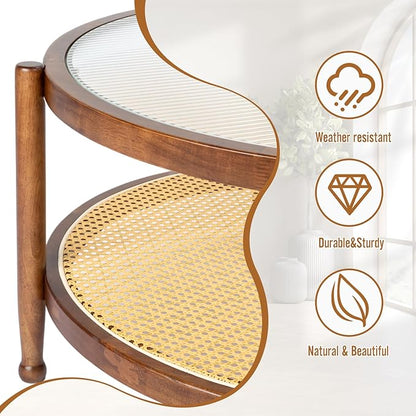 Outvita Outdoor Side Table, Rattan Rubber Wood Coffee Table with Weather - Resistant Coating, Double - Layer Storage, 31.5"x31.5"x 17.3", Easy Assembly for Patio, Garden, Living Room, Bedroom