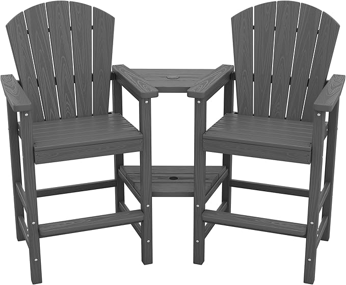 SERWALL Tall Adirondack Chairs Set of 2 with Double Layer Connecting Tray, HDPE Bar Height Outdoor Chairs - Photo 1