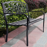 ReunionG 50" Patio Garden Bench Loveseats Park Yard Furniture Vintage Floral Garden Cast Iron Patio Porch Chair - Photo 2