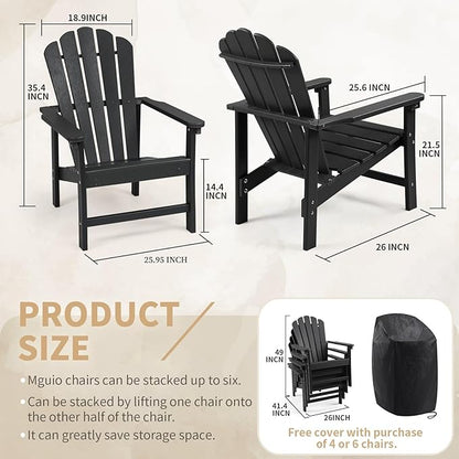 Stackable Adirondack Chairs Set of 2, Space Saving HDPE All-Weather Fire Pit Chair for Outdoor Lawn Porch Deck