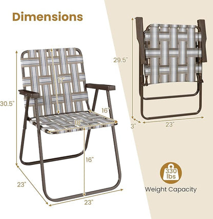 GYMAX Lawn Chair Folding, Webbed Beach Lounge Chairs Set with Highback, Outdoor Portable Lightweight Camping Dinning Chair for Patio, Lawn, Poolside, Sports, Garden, Backyard (6,Coffee)