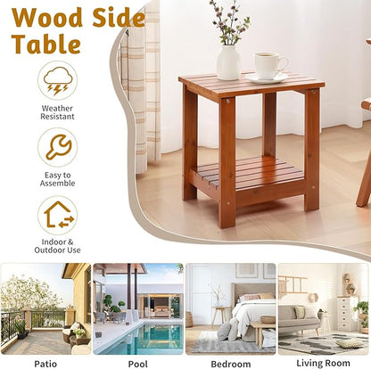 Outvita Outdoor Side Table, Acacia Wooden End Table Small Coffee Table for Patio Balcony Garden Living Room Bedroom Sturdy