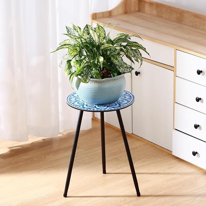 2 Packs Metal Mosaic Round Side Tables 13.4" Small Outdoor Patio Round Accent Coffee Tables Indoor Corner Stand for - Photo 8