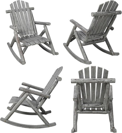 Adirondack Rocking Chair, Solid Fir Wood Patio Rocker with Ergonomic Comfort for Porch, Patio, Garden, Backyard(Gray)
