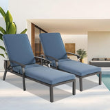 Chaise Lounge Chair Outdoor with Wheels, Cast Aluminum Tanning Chair with Navy/Blue Cushion - Photo 1