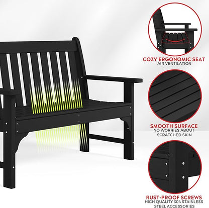 Costaelm Garden Bench, Farmhouse Park Front Porch for Entryway Bench Outdoor Seating Low Bench Patio Bench Outside/Indoor, Black