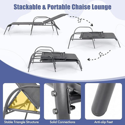 Tangkula Lounge Chair Outdoor, Patio Chaise Lounge with Adjustable Backrest, Reclining Pool Lounge Chair for Outside with Heavy Duty Steel Frame, Suitable for Beach, Yard, Balcony, Poolside