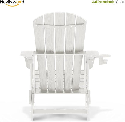 nevilywood HDPE Foldable Fire Pit Chairs Set of 2 with Cup Holders,Wood Grain Durable Design,Perfect for Patio,Backyard & Outdoor Gatherings, White
