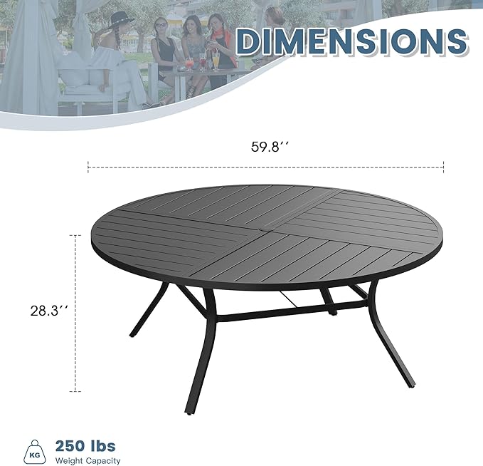 DIFY 59.8" Round Outdoor Patio Dining Table for 8-10 - Photo 3