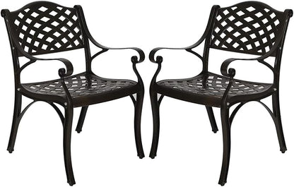 YUSING Outdoor Dining Chairs Set of 2, Cast Aluminum Metal Arm Chairs for Kitchen, Garden, Backyard