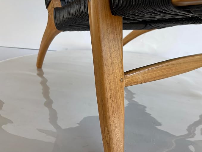 Indonesian Grade A Teak Wood Monterey Club Lounge Chair. Midcentury Modern Comfortable Design Chair Double handweaved Rope. Backyard, Poolside, Balcony Living Room. (Black)