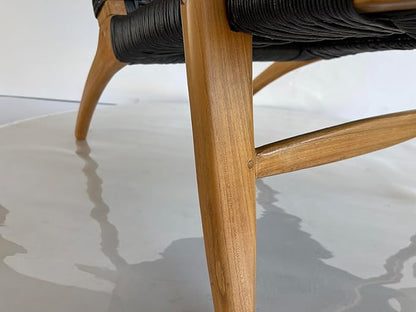 Indonesian Grade A Teak Wood Monterey Club Lounge Chair. Midcentury Modern Comfortable Design Chair Double handweaved Rope. Backyard, Poolside, Balcony Living Room. (Black)