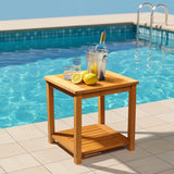 Outvita Patio Small Side Table, Acacia Wood 18 inch Double-Deck Coffee Table with Storage Tier for Living Room, Garden - Photo 9