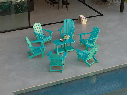 Ciokea Folding Adirondack Chair 2 Pack+ Adirondack Outdoor Side Table 1 Pack (Lake Blue)