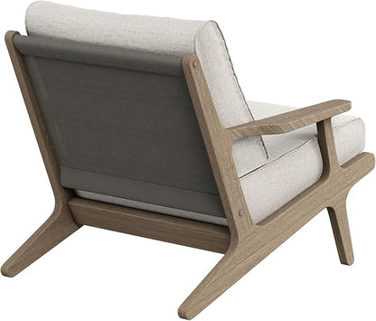 Modway Saratoga Teak Outdoor Lounge Chair in Pebble – Oversized Patio Accent Armchair with Wood Frame and Weather-Resistant Cushions