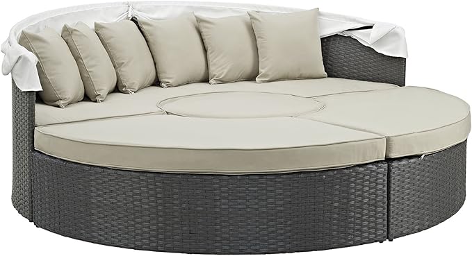 Modway Sojourn Outdoor Patio Sunbrella Sectional Daybed with Canopy in Antique Canvas Beige