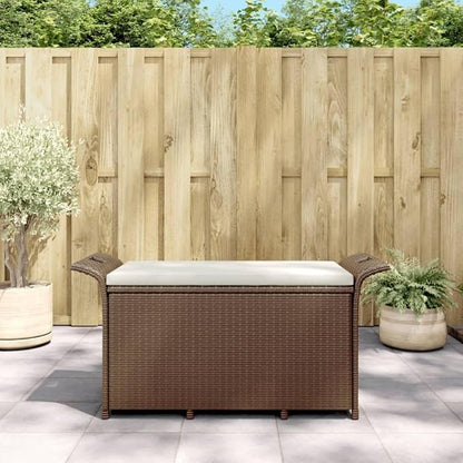 Patio Bench with Cushion Brown 45.7"x18.1"x22.4" Poly Rattan Outdoor Bench Porch Bench Deck Bench Garden Bench for patios, Gardens, Decks