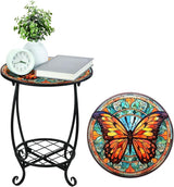Outdoor Side Table Round Small Mosaic Patio Accent Indoor End Plant Coffee Tea Table for Yard Patio Porch Garden Living - Photo 1