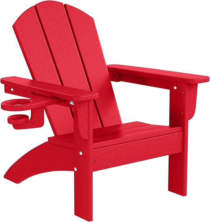 WestinTrends Malibu 3-Piece Kids HDPE Adirondack Chairs Set with Square Side Table and Cup Holders, Red