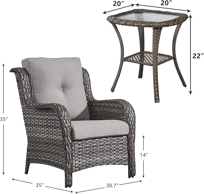 Rilyson Patio Bistro Set Wicker Chairs - 3 Piece Outdoor Rattan Conversation Set with 2 Armrest Chair and 1 Side Table - Photo 3