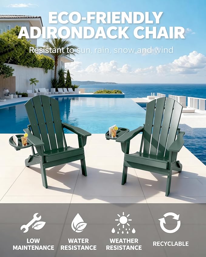 Adirondack Chair Set of 4, HDPE Folding Adirondack Chair with Multifunctional Cup Holder - Photo 3