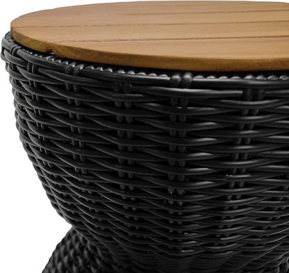 Christopher Knight Home Denhill 15.25" Outdoor Side Table, Round Patio End Table with Wood Top and Wicker Base, Small Outdoor Coffee Table for Balcony Garden, Accent Garden Stool, Black+Natural