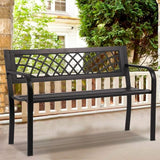 Anti-Rust Metal Bench Garden Bench with Back Porch Benches for Outdoor Cast Iron Steel Frame Chair Waterproof, Black - Photo 7