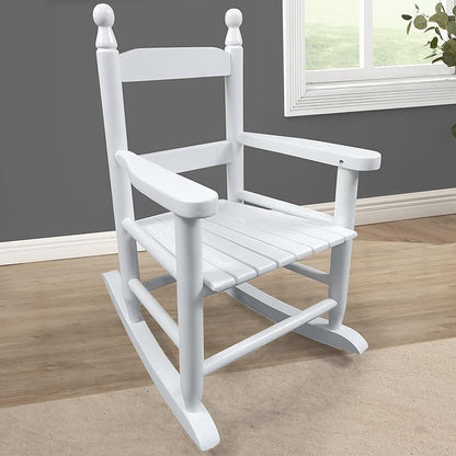 Toddler Rocking Chair for Kids Age 2-5, Hardwood Porch Rocker with Back Support & Armrest for Small Spaces Living Room Outdoor Garden, Easy Assembly (White)