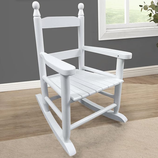 Toddler Rocking Chair for Kids Age 2-5, Hardwood Porch Rocker with Back Support & Armrest for Small Spaces Living Room Outdoor Garden, Easy Assembly (White)