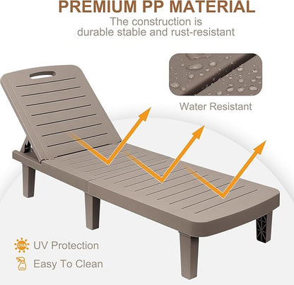 Outdoor Chaise Lounge Set of 4, Waterproof Pool Lounge Chairs for Outside w/5 Positions Recliner Chair for Patio, Poolside, Beach,All Weather Use, Taupe