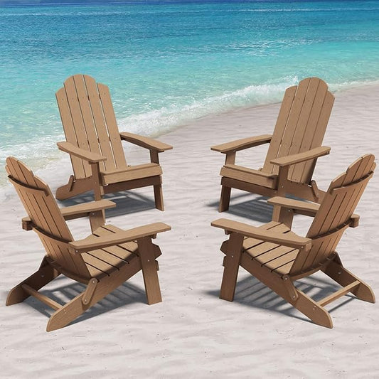 MXIMU Folding Adirondack Chair for Outdoor: Easy Assembly Adirondack Chairs Set of 4 - Composite Plastic Fire Pit Chairs - All Weather Plastic Chair for Outside Patio Lawn Garden Backyard Use