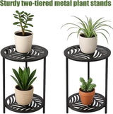 13" Two-tiered Metal Round Side Tables Small Black Outside End Table for Patio Round Accent Garden Corner Stand for - Photo 9