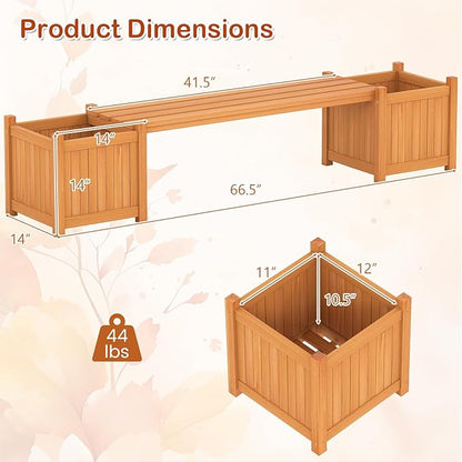 S AFSTAR 2 Pieces Outdoor Planter Bench, Wooden Planter Box with Bench, Raised Plant Container Garden Benches with Boxes for Outdoor, Patio, Yard, Deck & Balcony